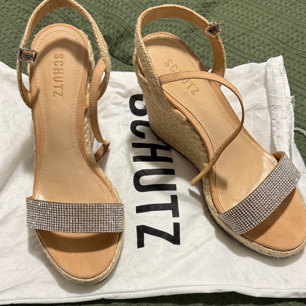 SCHUTZ Beige Wedges with Sparkling Strap